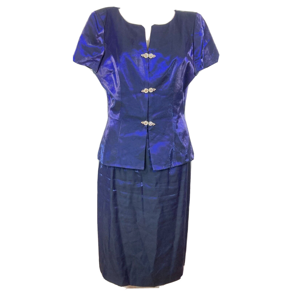 Alex Evenings Suit 2pc Womens Sz 8 Purple Satin Skirt Suit Formal Wedding MOB